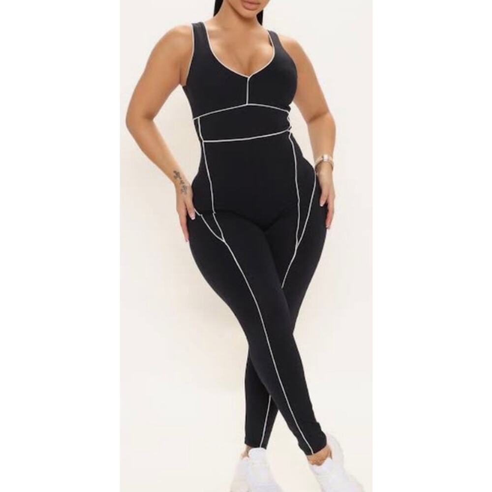 Large jumpsuit black, sleeveless activewear 1 piece La Kottee